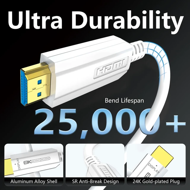Alt view image 6 of 7 - LINKJUN Fiber Optic HDMI Cable 145FT, 8K Long HDMI 2.1 Cable, 48Gbps White HDMI Cable 8K@60Hz 4K@120Hz, Dynamic HDR, eARC, HDCP 2.2&2.3, 3D, for Laptop, PC, Monitor, PS5, PS4, Xbox, HDTV, Projector