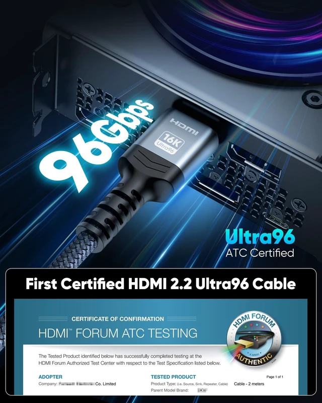Alt view image 2 of 7 - Highwings HDMI 2.2 Ultra96 Certified Cable 2-Pack 6.6FT Ultra High Speed | 16K@60Hz, 8K@240Hz, 4K@480Hz DSC, 32-ch eARC, LIP, Ethernet,HDCP 2.3, Compatible with PS5/Blu-ray/DVD Player/HDTV/Mac mini M4