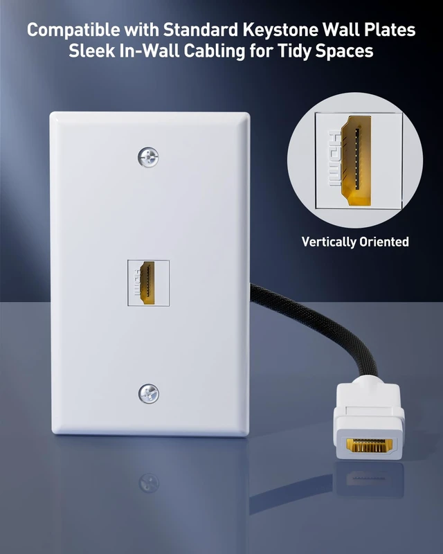 Alt view image 3 of 7 - VCELINK HDMI 2.1 Keystone Jack and Coupler 7.09, F2F Pigtail Cable 5-Pack | Supports 8K@60Hz & 4K@120Hz, Compatible with Keystone Wall Plate, HDTV, Game Console, Laptop Snap-in Design