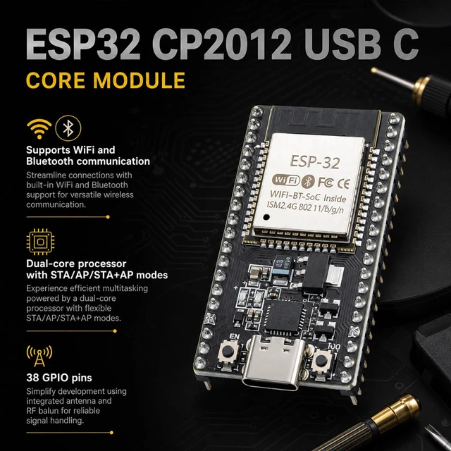 Alt view image 2 of 7 - hiBCTR 12-Pack ESP32-DevKitC-32 Development Board, Type-C, 38-Pin | ESP-32D chip, WiFi and Bluetooth dual-core, for IoT, smart home, and MCU development projects