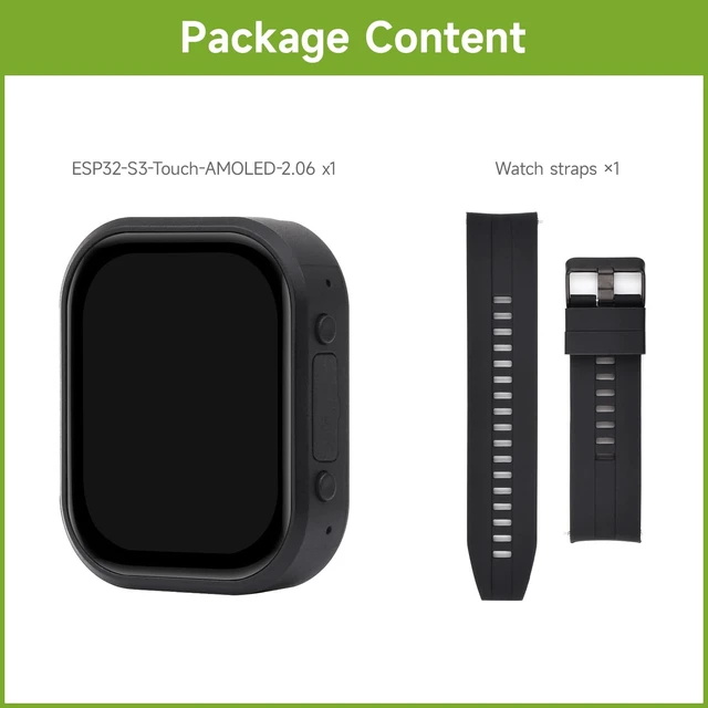 Alt view image 2 of 7 - Waveshare ESP32-S3 2.06inch AMOLED Touch Watch Development Board, 32-bit LX7 Dual-core, 410×502 Pixels, QSPI, Onboard Dual Digital Microphones Array, ESP32 with Display, Without Battery