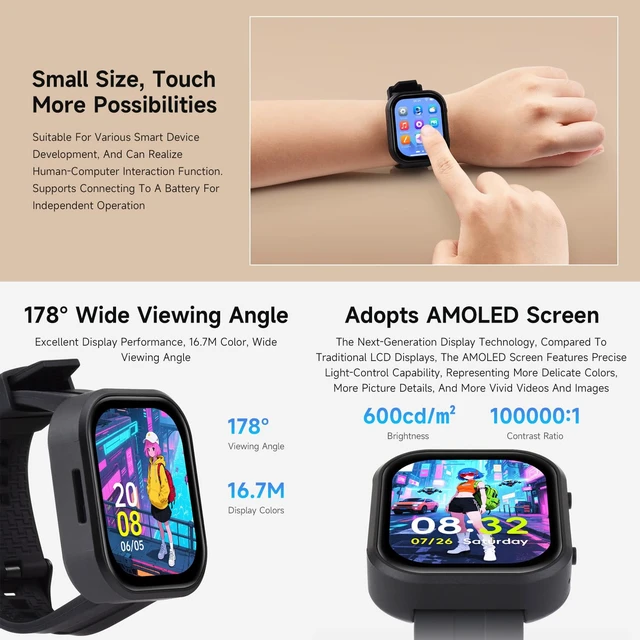 Alt view image 5 of 7 - Waveshare ESP32-S3 2.06inch AMOLED Touch Watch Development Board, 32-bit LX7 Dual-core, 410×502 Pixels, QSPI, Onboard Dual Digital Microphones Array, ESP32 with Display, Without Battery