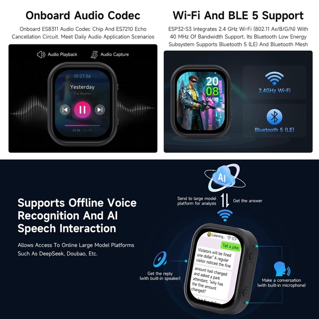 Alt view image 6 of 7 - Waveshare ESP32-S3 2.06inch AMOLED Touch Watch Development Board, 32-bit LX7 Dual-core, 410×502 Pixels, QSPI, Onboard Dual Digital Microphones Array, ESP32 with Display, Without Battery