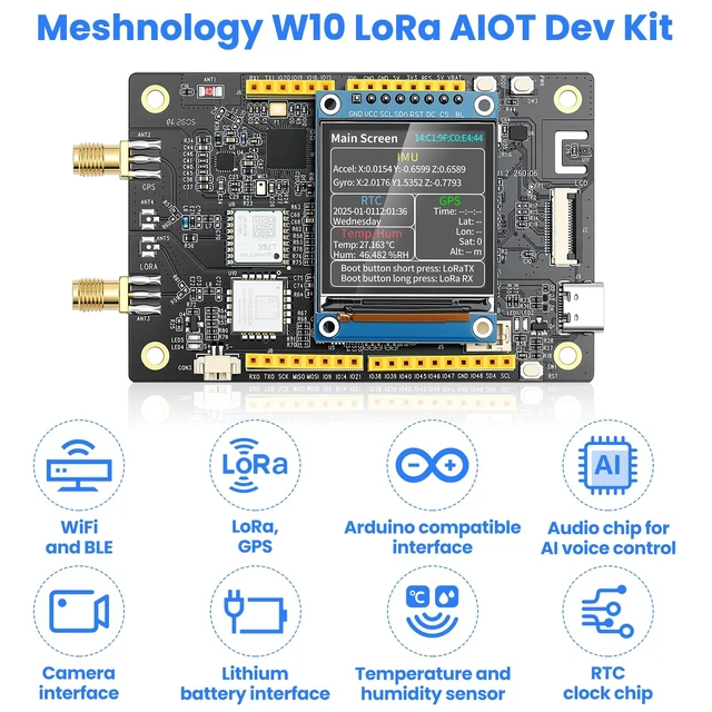 Alt view image 2 of 7 - Meshnology LoRa ESP32-S3 Board - 915MHz W10 AIOT Dev Kit | GPS Blue tooth WiFi AI LoRaWAN Ar duino Compatible Perfect for Starter Maker Smart City Industrial Control Application