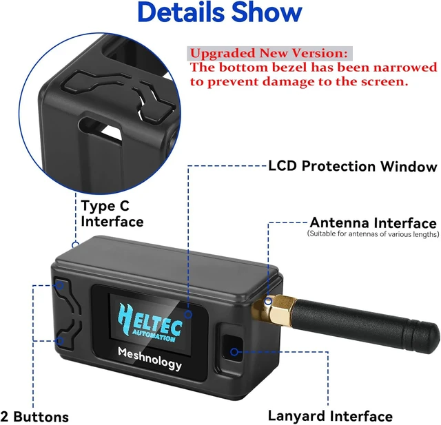 Alt view image 4 of 7 - Meshnology 2 Pack ESP 32 Lo Ra V3 Development Board + 1100mAh Battery + Protect Case Set - with 915MHz Antenna and SX 1262 Lo Ra V3 Devices for Mesh Tastic Ar duino Lo Rawan IoT (N30 Version, Black)