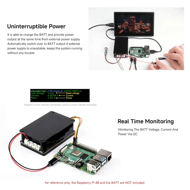 Alt view image 5 of 7 - Waveshare Uninterruptible Power Supply (UPS) Module, Supports Charging and Power Output at the Same Time, 3S & 5V 5A Output, Compatible with Raspberry Pi Board