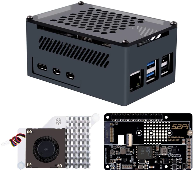 Main image of GeeekPi P33 M.2 NVME M-Key PoE+ Hat with Official Pi 5 Active Cooler and Aluminum Case for Raspberry Pi 5, Support M.2 NVMe SSDs 2230/2242/2260/2280