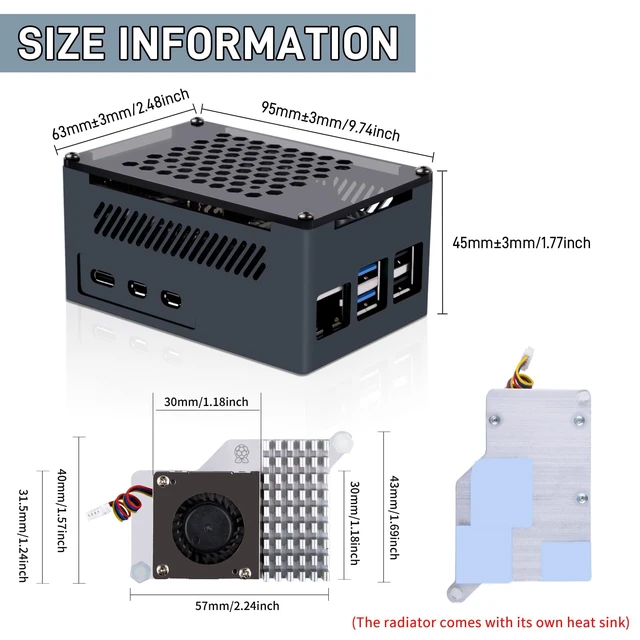Alt view image 3 of 7 - GeeekPi P33 M.2 NVME M-Key PoE+ Hat with Official Pi 5 Active Cooler and Aluminum Case for Raspberry Pi 5, Support M.2 NVMe SSDs 2230/2242/2260/2280