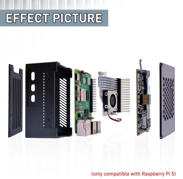 Alt view image 5 of 7 - GeeekPi P33 M.2 NVME M-Key PoE+ Hat with Official Pi 5 Active Cooler and Aluminum Case for Raspberry Pi 5, Support M.2 NVMe SSDs 2230/2242/2260/2280