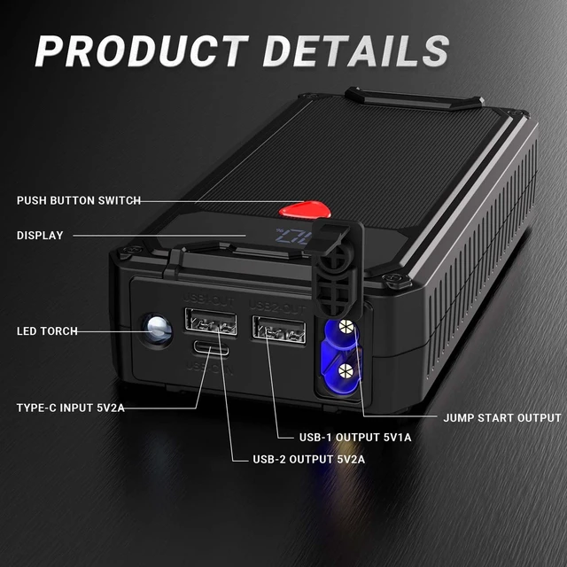 Alt view image 5 of 7 - 4000A Battery Jump Starter Portable, USB C Car Battery Pack Jump Starter Box for Car, 26800mAh Booster Jump Start Power Bank Jumper Starter Portable