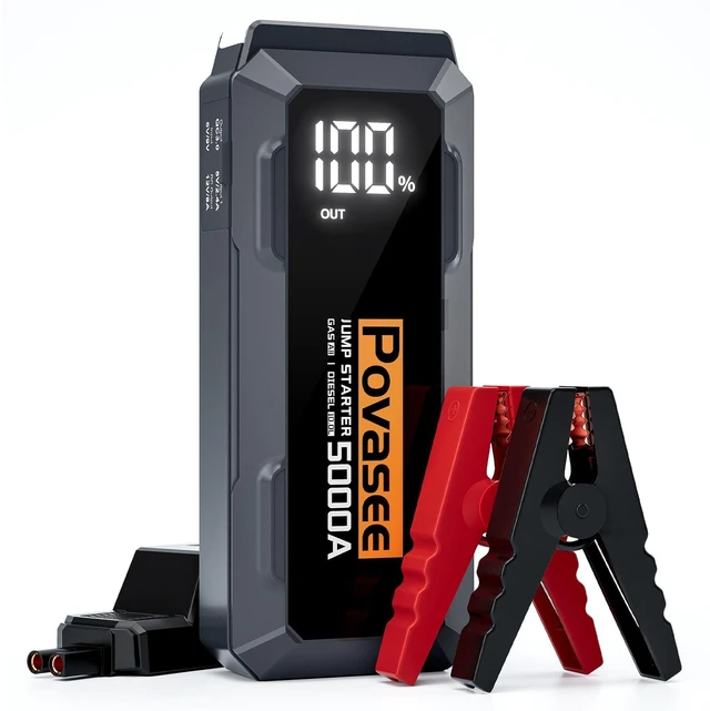 Main image of 5000A Jump Starter Povasee A40 Car BatteryJump Starter, 12V Jump Box for Car Up to All Gas or 10L Diesel Engine Battery Jumper Starter Portable with 3" LCD Display/Dual Output/LED Light