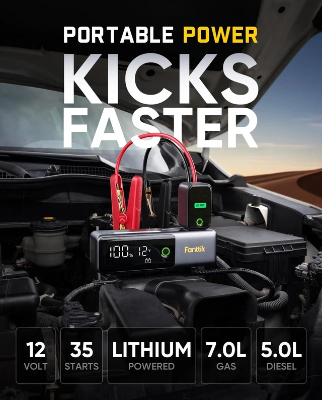 Alt view image 2 of 7 - Fanttik Potent T10 1800A Portable Jump Starter for 7.0L Gas and 5.0L Diesel | 12V Safe Lithium, 12000mAh Power Bank, Retractable Charging Cable, Smart SenseClamp, for 7.0L Gas and 5.0L Diesel Engines