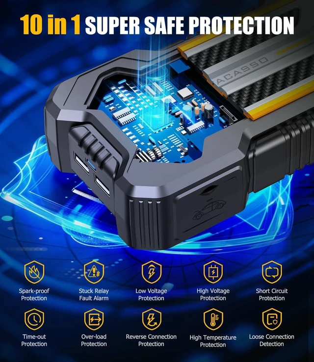 Alt view image 4 of 7 - VACASSO Car Jump Starter 5000A, 12V Battery Jumper Starter Portable Pack | Up to 10L Gas and 8L Diesel Engines, Power Pack with Booster Jump Box, LED Light, Jumper Cable, Portable Jump Starter for Car