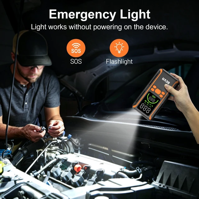 Alt view image 4 of 7 - BEVA CAP11A 2500A Portable Jump Starter with Air Compressor | Fast Inflate, Built-In Power Bank and LED Light, Compact Jump Starter for 7L Gasoline and 5.5L Diesel Engines