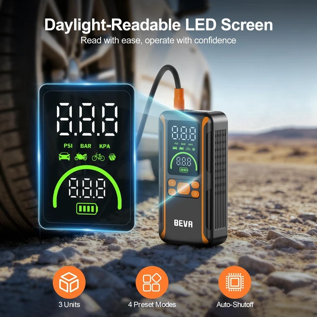 Alt view image 6 of 7 - BEVA CAP11A 2500A Portable Jump Starter with Air Compressor | Fast Inflate, Built-In Power Bank and LED Light, Compact Jump Starter for 7L Gasoline and 5.5L Diesel Engines