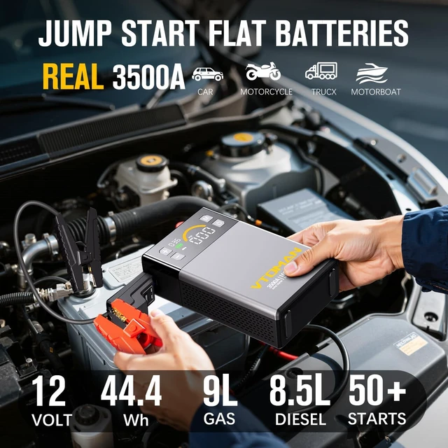 Alt view image 2 of 7 - VTOMAN X3 Jump Starter with Air Compressor, 3500A Portable Car Jump Starter | 9L Gas/8.5L Diesel Engines, 160PSI Auto-Shutoff Tire Inflator, Jump Box, 12V Lithium Battery, Booster Pack, LED Screen