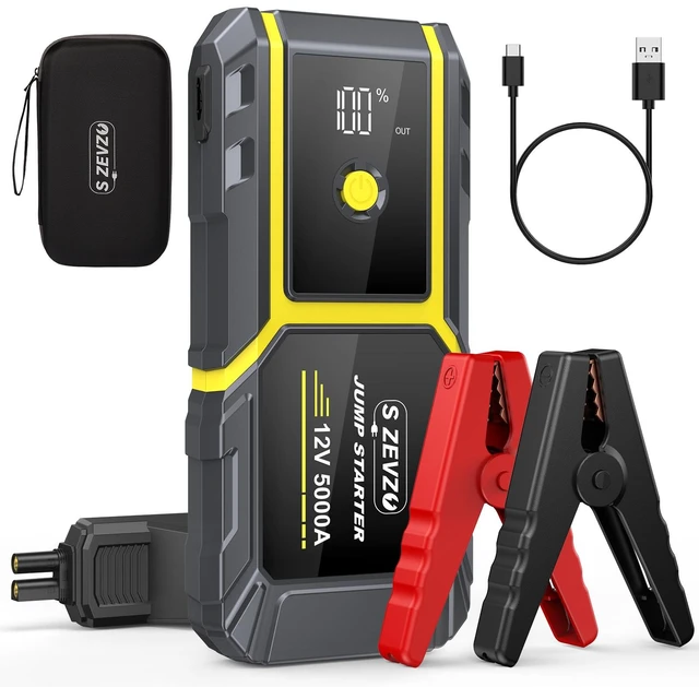 Main image of S ZEVZO H021 Car Jump Starter, Peak 5000A Jump Starter Battery Pack for Up to 10.0L Gas and 8.0L Diesel Engines, 12V Portable Jump Box with LCD Display, 3 Modes Flashlight and Protective Carrying Case