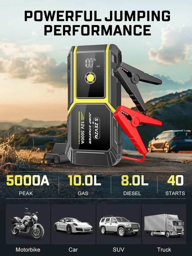 Alt view image 2 of 7 - S ZEVZO H021 Car Jump Starter, Peak 5000A Jump Starter Battery Pack for Up to 10.0L Gas and 8.0L Diesel Engines, 12V Portable Jump Box with LCD Display, 3 Modes Flashlight and Protective Carrying Case