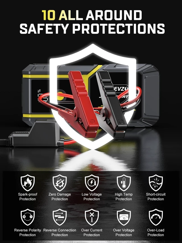 Alt view image 6 of 7 - S ZEVZO H021 Car Jump Starter, Peak 5000A Jump Starter Battery Pack for Up to 10.0L Gas and 8.0L Diesel Engines, 12V Portable Jump Box with LCD Display, 3 Modes Flashlight and Protective Carrying Case