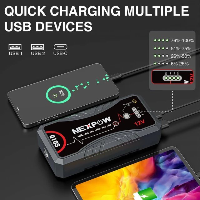 Alt view image 3 of 7 - NEXPOW Car Jump Starter 2026 Upgraded Car Battery Jump Starter Pack | 3000A Peak for Up to 9.0L Gas and 7.0L Diesel Engine 12V Battery starter Jumper Cable Portable Lithium Jump Box with USB 3.0