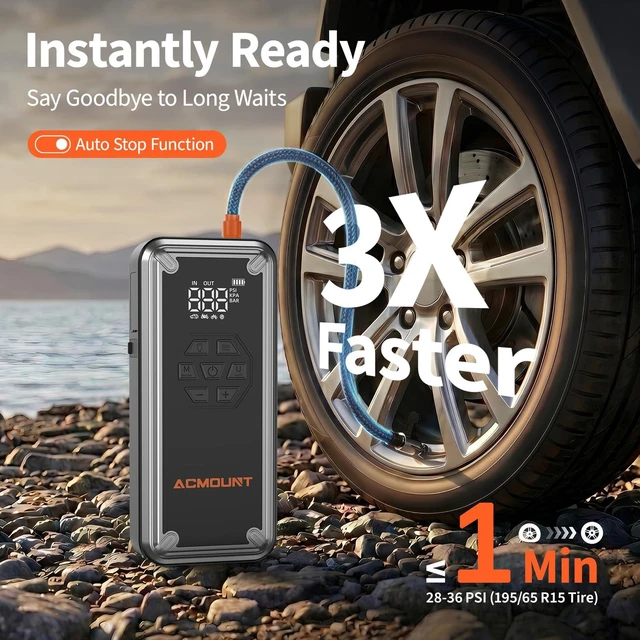 Alt view image 3 of 7 - ACMOUNT W160 5000A Jump Starter with Air Compressor 150PSI, 12V Jump Box | Car Jumper Starter Portable(9L Gas/8L Diesel) with Jump Cables, Tire Inflator, 3 LED Light Modes, Power Bank, Car Essentials