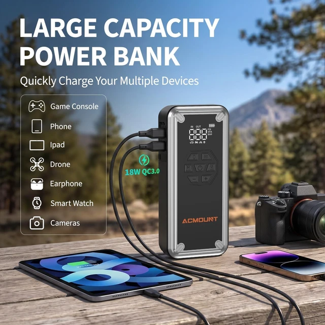 Alt view image 6 of 7 - ACMOUNT W160 5000A Jump Starter with Air Compressor 150PSI, 12V Jump Box | Car Jumper Starter Portable(9L Gas/8L Diesel) with Jump Cables, Tire Inflator, 3 LED Light Modes, Power Bank, Car Essentials