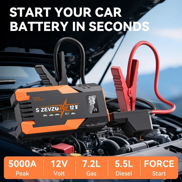 Alt view image 2 of 7 - S ZEVZO ET05 Jump Starter 5000A Portable Car Jump Starter Battery Pack (7.2L Gas/ 5.5L Diesel), 51.8Wh 12V Jump Box with USB Ports, LCD Display and 3 Modes Flashlight