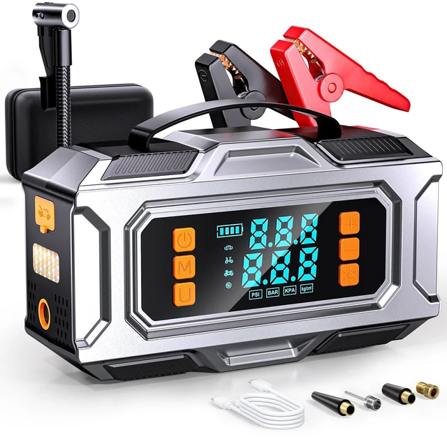 Main image of 8000A Jump Starter with Air Compressor, 180PSI Auto-Shutoff Tire Inflator | 12V Car Battery Jumper Starter Portable (9L Gas/8L Diesel) Engines, Jump Box with Jumper Cables, LED Light, Power Bank