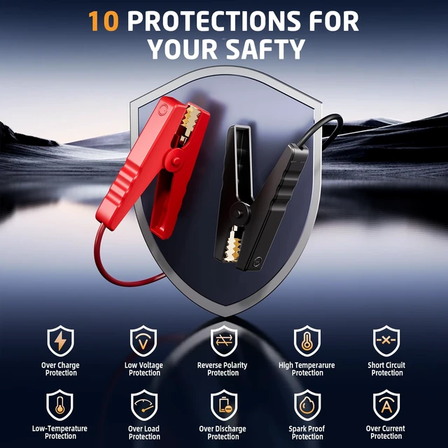 Alt view image 6 of 7 - 8000A Jump Starter with Air Compressor, 180PSI Auto-Shutoff Tire Inflator | 12V Car Battery Jumper Starter Portable (9L Gas/8L Diesel) Engines, Jump Box with Jumper Cables, LED Light, Power Bank
