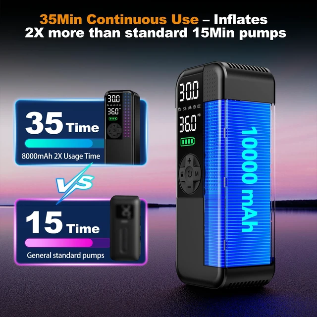Alt view image 5 of 6 - Jump Starter with Air Compressor2000A Portable Car Battery Booster | Fits Up To 8L Gas & 4L Diesel Engines; Built-In 150 Psi Tire Inflator, 15 V Jump Starter Box With Lcd Display And Led Light