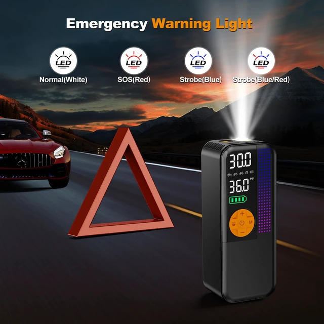 Alt view image 6 of 6 - Jump Starter with Air Compressor2000A Portable Car Battery Booster | Fits Up To 8L Gas & 4L Diesel Engines; Built-In 150 Psi Tire Inflator, 15 V Jump Starter Box With Lcd Display And Led Light