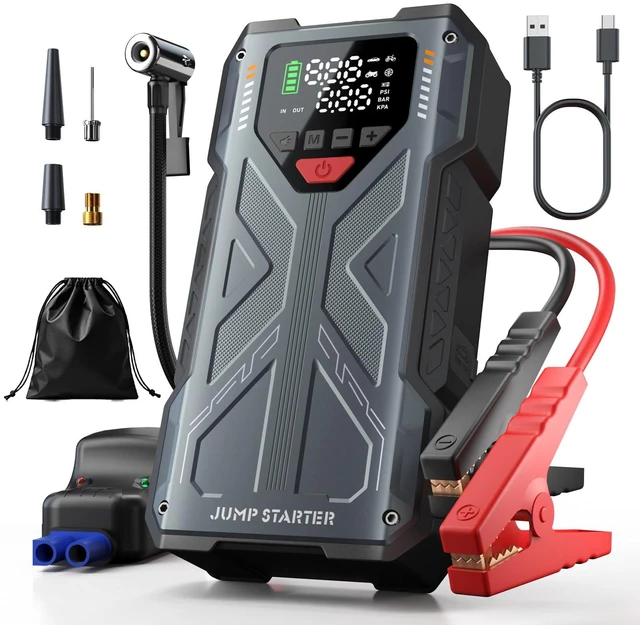 Main image of Jump Starter with Air Compressor, 5 in 1 Car Battery Jump Starter Portable | 12V Jump Box with Auto-Shutoff Tire Inflator, 4000A with Force-Start for Deeply Drained Batteries, Up to All Gas/10L Diesel