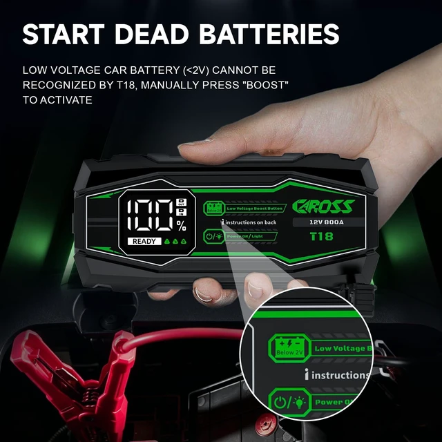 Alt view image 4 of 6 - CAROSS 800A Car Jump Starter - 12V Jump Box for 6.0L Gas and 3.0L Diesel | 10000mAh batteryPortable jump starter, Emergency Start2.3 LED screen