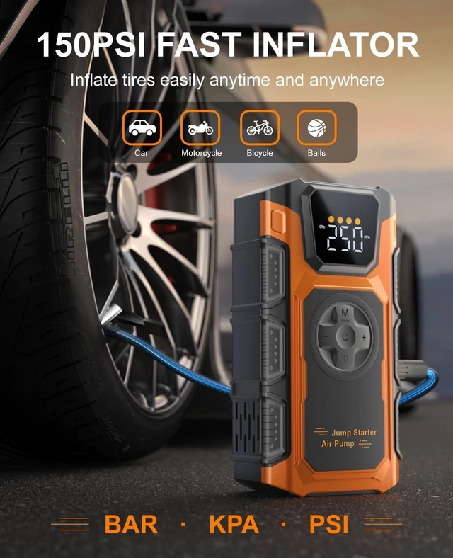 Alt view image 3 of 7 - Jump Starter with Air Compressor, 6500A Car Battery Charger Power Jump Box Start 12V Vehicles(Up to 10.0L Gas&8.0L Diesel Engines) Portable Car Booster Jumper Pack Combo150 PSI Tire Inflator