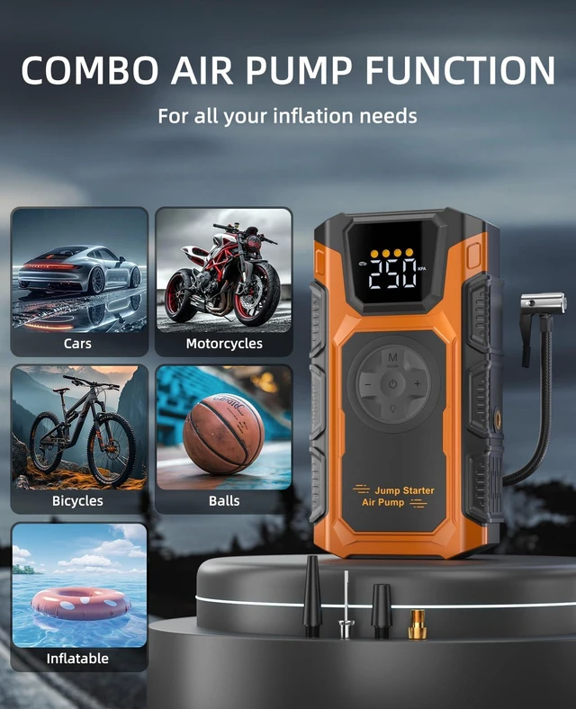 Alt view image 4 of 7 - Jump Starter with Air Compressor, 6500A Car Battery Charger Power Jump Box Start 12V Vehicles(Up to 10.0L Gas&8.0L Diesel Engines) Portable Car Booster Jumper Pack Combo150 PSI Tire Inflator