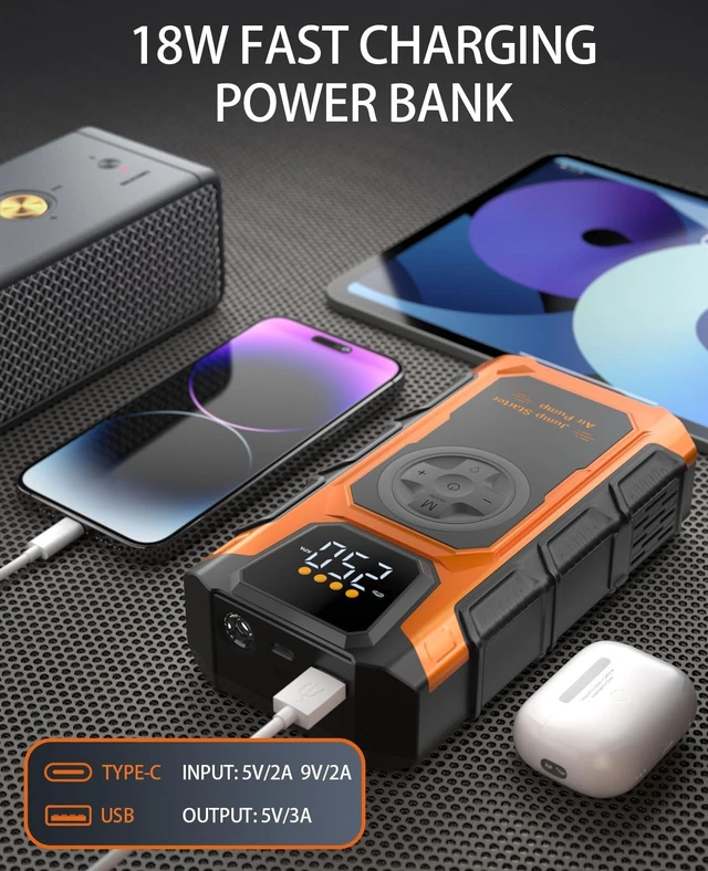 Alt view image 5 of 7 - Jump Starter with Air Compressor, 6500A Car Battery Charger Power Jump Box Start 12V Vehicles(Up to 10.0L Gas&8.0L Diesel Engines) Portable Car Booster Jumper Pack Combo150 PSI Tire Inflator