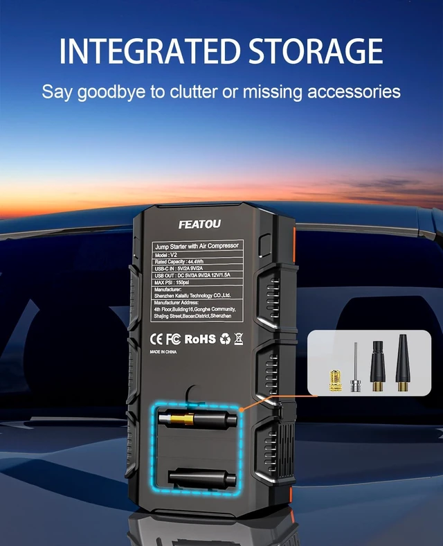 Alt view image 7 of 7 - Jump Starter with Air Compressor, 6500A Car Battery Charger Power Jump Box Start 12V Vehicles(Up to 10.0L Gas&8.0L Diesel Engines) Portable Car Booster Jumper Pack Combo150 PSI Tire Inflator