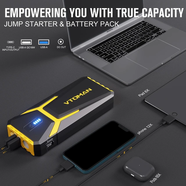 Alt view image 3 of 7 - VTOMAN V10 Pro 4500A Jump Starter,Portable Car Starter 12V Lithium Jump Box | All Gas, 10.0L Diesel Engine, Battery Booster Power Pack, Car Battery Charger Jumper, Type C Quick Charge, LED Lights