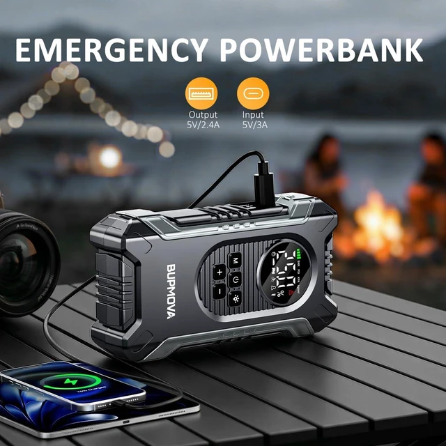 Alt view image 5 of 7 - 8000A Portable Car Battery Jump Starter with Air Compressor 150PSI | For gas & 10L diesel vehicles. Tire inflator, power bank, LED light. Auto-Shutoff, Tire Inflato Portable w/ storage case