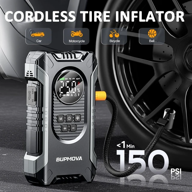 Alt view image 3 of 7 - 8000A Portable Car Battery Jump Starter with Air Compressor 150PSI | For gas & 10L diesel vehicles. Tire inflator, power bank, LED light. Auto-Shutoff, Tire Inflato Portable w/ storage case
