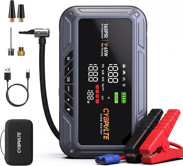 Main image of CYBPULTE Jump Starter with Air Compressor 8000A 160 PSI,65W Charge | Portable Car Battery Jump BoxAll Gas / 14L DieselJump Starter Car Battery Jumper Starter,Portable Jumper Cable & SOS Light