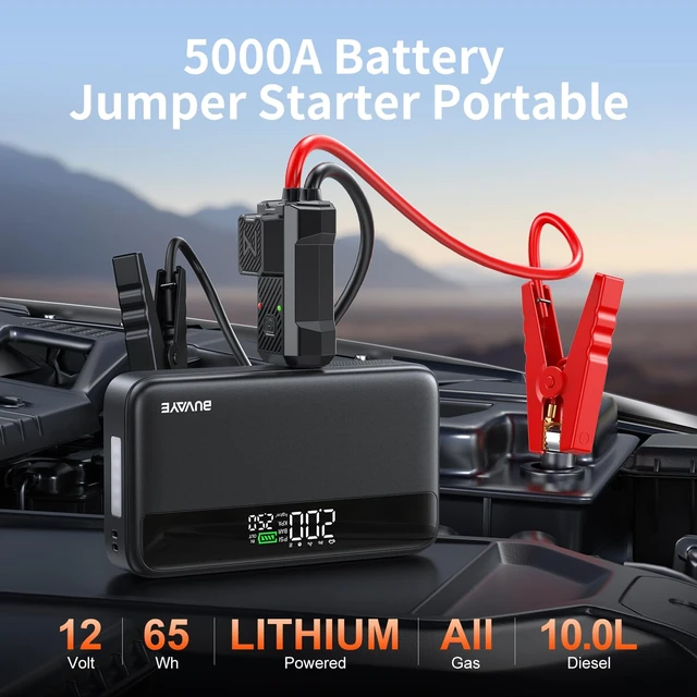 Alt view image 2 of 7 - Jump Starter with Air Compressor, 5000A Battery Jumper Starter Portable (All Gas and 10L Diesel) with 150PSI Auto-Shutoff Tire Inflator 12V Car Battery Charger with Jumper Cable LED Light