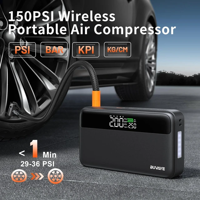 Alt view image 3 of 7 - Jump Starter with Air Compressor, 5000A Battery Jumper Starter Portable (All Gas and 10L Diesel) with 150PSI Auto-Shutoff Tire Inflator 12V Car Battery Charger with Jumper Cable LED Light