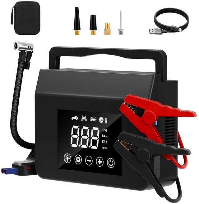 Main image of 4000A Portable Jump Starter, Car Battery Jump Starter with Air Compressor | 150PSI Auto-Stop Tire Inflator, LED Light & Power Bank for 12V Cars, SUVs, Trucks