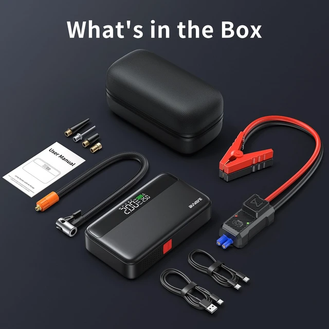 Alt view image 7 of 7 - Jump Starter with Air Compressor, 5000A Battery Jumper Starter Portable (All Gas and 10L Diesel) with 150PSI Auto-Shutoff Tire Inflator 12V Car Battery Charger with Jumper Cable LED Light
