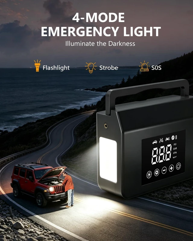 Alt view image 6 of 7 - Eleacc 4000A Car Battery Jump Starter with 150PSI Air Compressor | 8-in-1 Jump Box, BOOST for Dead Battery, Power Bank, 4-Mode Flashlight, Auto-off, Fits for All Gas and 8.0L Diesel Engine