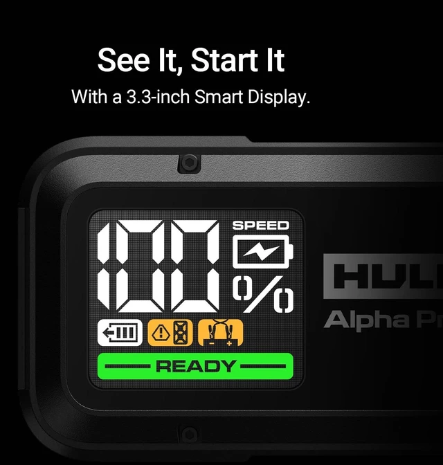 Alt view image 5 of 7 - Hulkman Alpha Pro 1500A Jump Starter, 44.4Wh High-Capacity Car Battery Jump Starter, PD65W Fast Charging in & Out, 3.3" Smart Display Jump Box, 12V Jump Pack for 7.5L Gas/4.5L Diesel, Solid Black