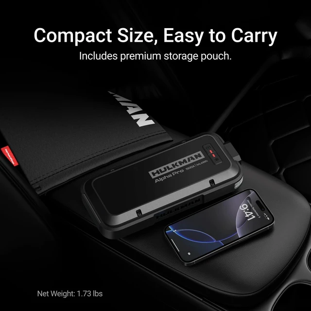 Alt view image 7 of 7 - Hulkman Alpha Pro 1500A Jump Starter, 44.4Wh High-Capacity Car Battery Jump Starter, PD65W Fast Charging in & Out, 3.3" Smart Display Jump Box, 12V Jump Pack for 7.5L Gas/4.5L Diesel, Solid Black