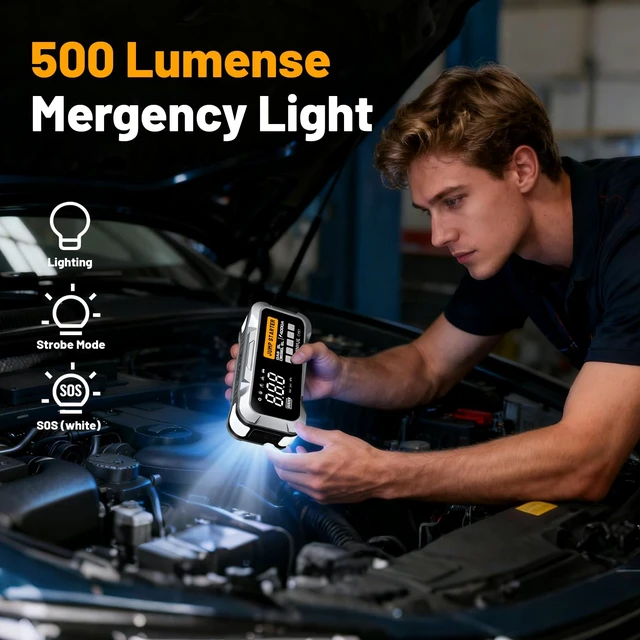 Alt view image 5 of 7 - HAONINYUE 4000A Jump Starter with Air Compressor, 150PSI for Car | Portable tire inflator, emergency jump starter, fits cars, SUVs & pickup trucks
