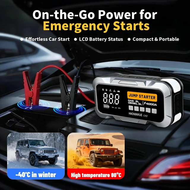 Alt view image 7 of 7 - HAONINYUE 4000A Jump Starter with Air Compressor, 150PSI for Car | Portable tire inflator, emergency jump starter, fits cars, SUVs & pickup trucks